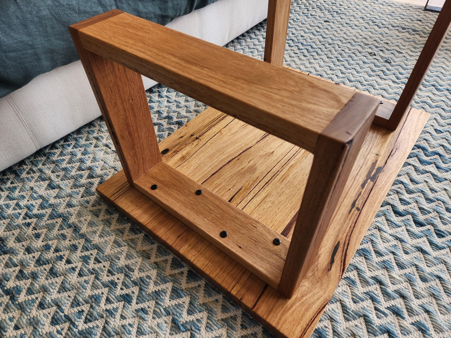 Handcrafted Recycled Hardwood Coffee Table with Coloured Skateboard Inlays